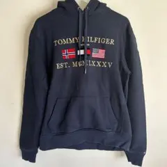 トミーヒルフィガー　パーカー　スウェット　ネイビー　古着　国旗