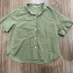 UNIQLO リネンブレンドオープンカラーシャツ M オリーブ