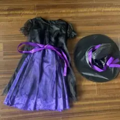 魔女のコスチューム 黒と紫 帽子付き