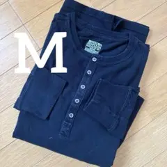 【077】モッシモ　長袖Tシャツ　カットソー　ヘンリーネック　M ブラック