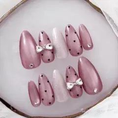 354♡ネイルチップ ワンホン フレンチガーリー マグネット　春ネイル くすみ色