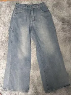 ライトブルーワイドレッグデニムパンツ