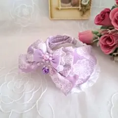 襟付き首輪(パープル③レースフラワー)わんちゃん猫ちゃん用