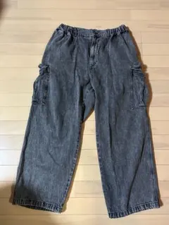 グレー カーゴパンツ ゴムウエスト