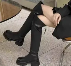 ブラック ロングブーツ 厚底