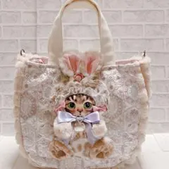 コヤンイサムチョン サンダーちゃん ふわふわ猫型ポケット付トートバッグ