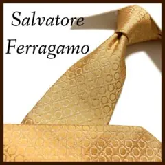 美品 サルヴァトーレフェラガモ ネクタイ シルク ガンチーニ柄 ロゴ ゴールド