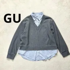 【ジーユー】M コンビネーションプルオーバー 重ね着風　長袖カットソー