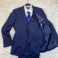 極美品✨スーツセレクト シルク混 3ピース セットアップスーツ ネイビー Y4