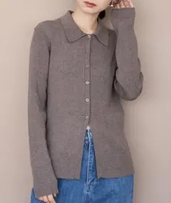 coen ウール混 襟付きリブニットカーディガン【YouTube紹介アイテム】