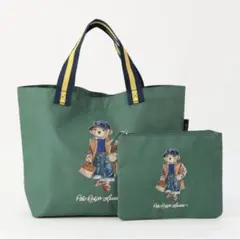 ポロベア　ポーチ付きトートバッグ　エコバッグ　グリーン　コートデザイン