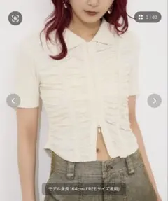 フロント ギャザー ジップ トップス 半袖 夏服のサムネイル