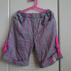 mezzo piano チェック柄ハーフパンツ グレー・ピンク