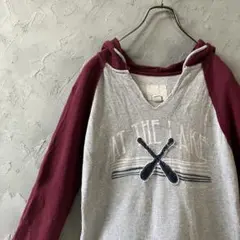 ヴィンテージ　パーカー　インサイドアウト　ビッグプリント　Vネック 古着　IW5