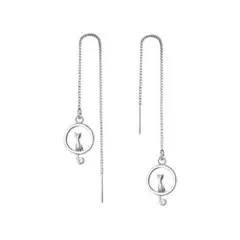 ネコ　猫　チェーンピアス　シルバー【両耳セット】