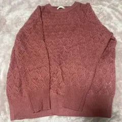 ピンク レース編み 長袖ニット Fサイズ