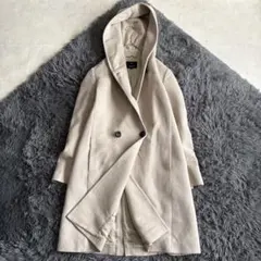 23区 フード付 アンゴラ混ウールロングコート ダブル ベージュ 40
