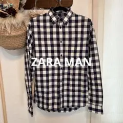 ZARA MAN ネイビー ホワイト チェックシャツ　春コーデ