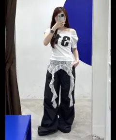 Aland 3.3 Field Trip レースレイヤードデザインワイドパンツ