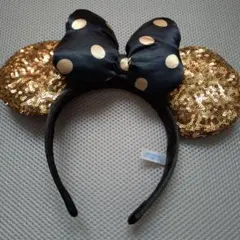 東京ディズニーリゾート カチューシャ スパンコール　ゴールド　黒　水玉