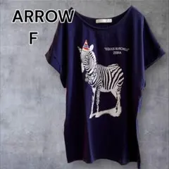 a0785 Tシャツ　F　紺系　プリント　半袖　シマウマ柄　レディースのサムネイル