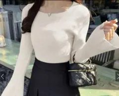 スクエアネックフレアスリーブリブニットトップス[k9153c] オフオワイト春服