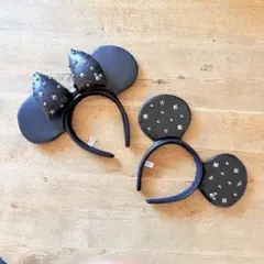 【美品！】ディズニー ミニーカチューシャ ブラック スタッズ 2点セット
