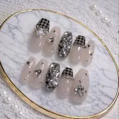 ネイルチップ‪‪❤︎‬スナ系 ワンホン 量産系 ちゅるん フレンチガーリー 千鳥柄