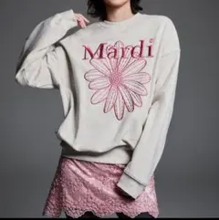 mardi mercredi トレーナー スウェット オートミール ピンク刺繍