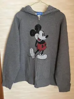 (美品)ミッキーマウス耳付きフードジップパーカー M グレー