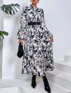 ワンピース　ロングワンピース　クール　モード　エレガント　大人　モノトーン　春