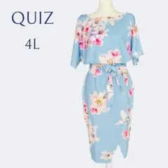 新品◆クイズ 夏の涼淡ブルー花柄ドルマン美シルエットタイトスリットワンピース4L 2026年最新】QUIZ 季節：春夏 レディース 長袖・七分袖ひざ丈