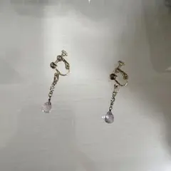 ゴールド ピンク クリスタル ドロップイヤリング