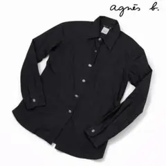 アニエスベー 黒シャツ ロゴボタン 日本製 コットン