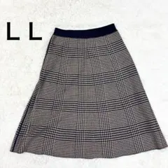 美品✨ 千鳥格子 フレアスカート LL ネイビー 大きめ グレンチェック柄 秋冬