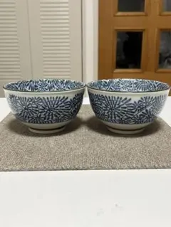 美濃焼 藍染 たこ唐草 どんぶり 飯椀ペア 箱なし 陶器 ご飯茶碗