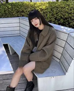 JEANASIS シャギーZIPミドルコート カーキ