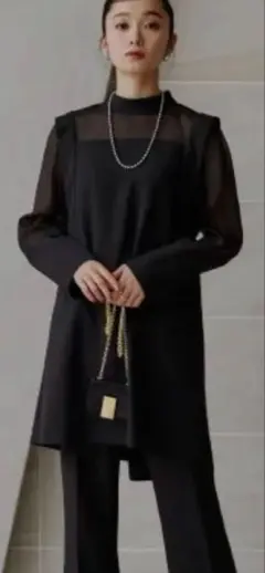 RUIRUE BOUTIQUE バックパールデザイン シースルー袖 トップスのみ