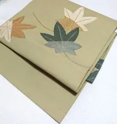 【期間限定】お洒落な名古屋帯 紅葉刺繍 　オリーブグリーンのサムネイル