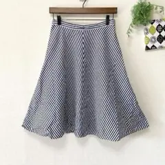 【イノウェーブ】 シワ加工フレアスカート M 斜めストライプ 春夏のサムネイル