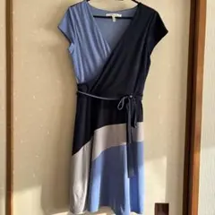 【夏物最終処分】 maxandcleo 青系ワンピース 半袖 ひざ丈