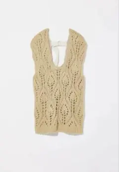 EAPHI U NECK LEAF PATTERN KNIT VEST