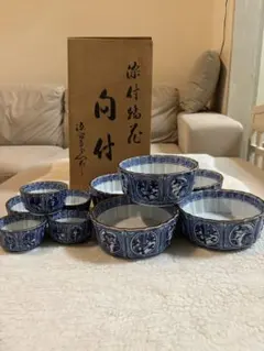 源右衛門　祥瑞唐子丸紋　盛り鉢・小付　各5客セット　新品未使用品‼️木箱有　有田焼 源右衛門 祥瑞唐子丸紋 盛り鉢・小付 各5客セット 新品未使用品‼️木箱