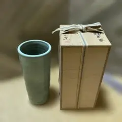 陶器 花器 筒型 共箱付き　紫山窯　窯変釉花器