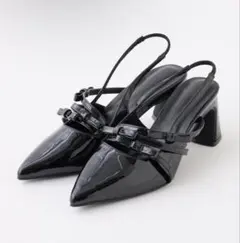 リボンミュールバックストラップパンプス ブラックのサムネイル