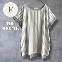 ザショップティーケー 半袖 Tシャツ ストライプ 異素材 シアー グレー 丸首のサムネイル