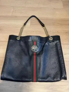 Gucci トートバッグ 黒 緑赤ストライプ　確実正規品