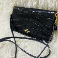 美品 コーチ COACH ショルダーウォレット クロコ 財布 ゴールド金具