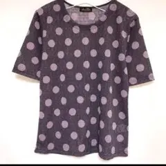 古着 半袖 トップス Tシャツ 総柄 水玉 ドット柄 灰色 グレー ピンク