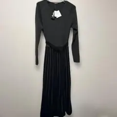 タグ付きRafraf ブラック　黒　ロングワンピース　ニット　切替